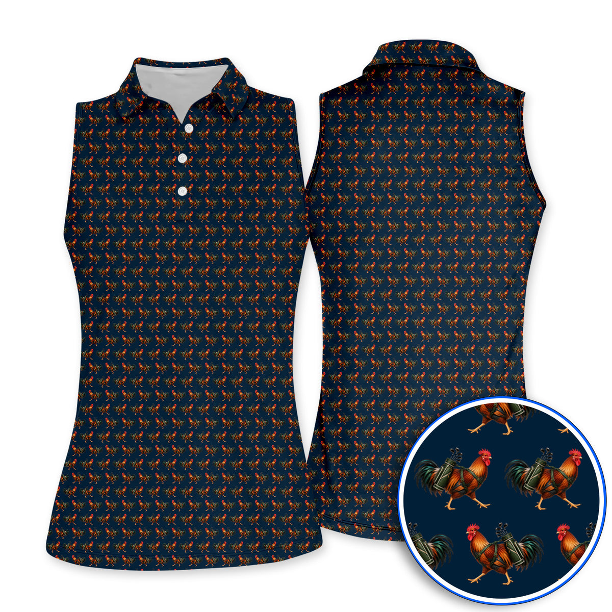 Rooster Pattern Golf Polos, Rooster Golf Shirt For Chicken Lovers, Golf Gift For Golfer
