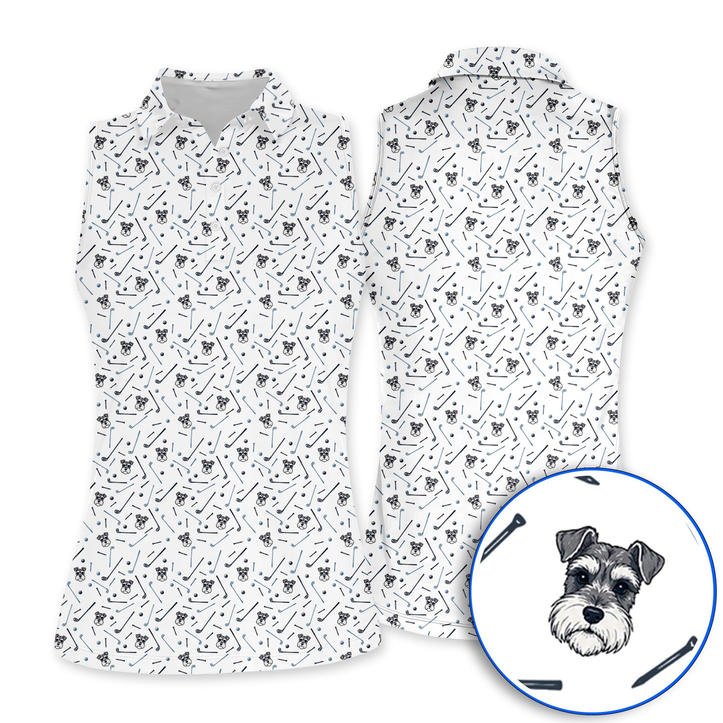 Crazy Miniature Schnauzer Pattern Golf Polos, Mini Schnauzer Golf Shirt, Dog Lover Golf Gift