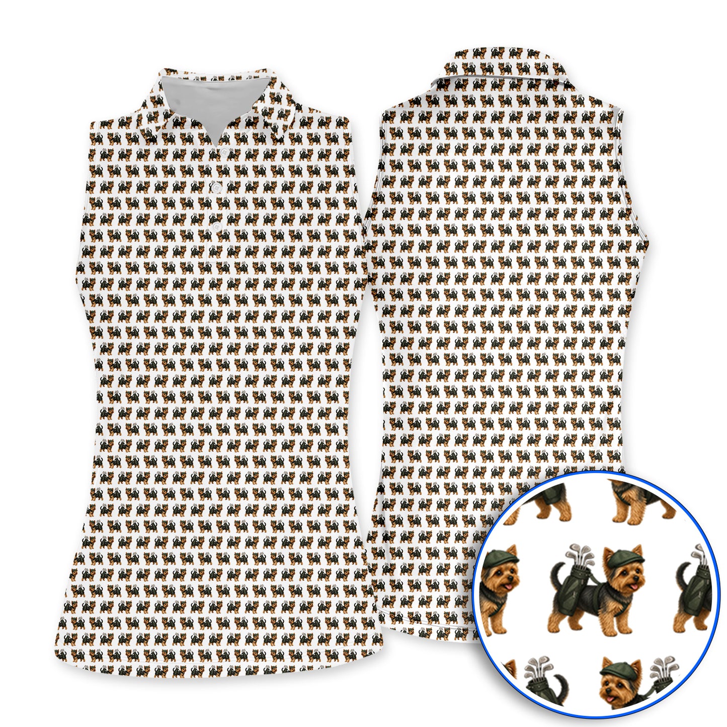 Yorkie Golf Pattern Golf Polos, Yorkshire Terrier Golf Shirt, Golf Gift For Golfer
