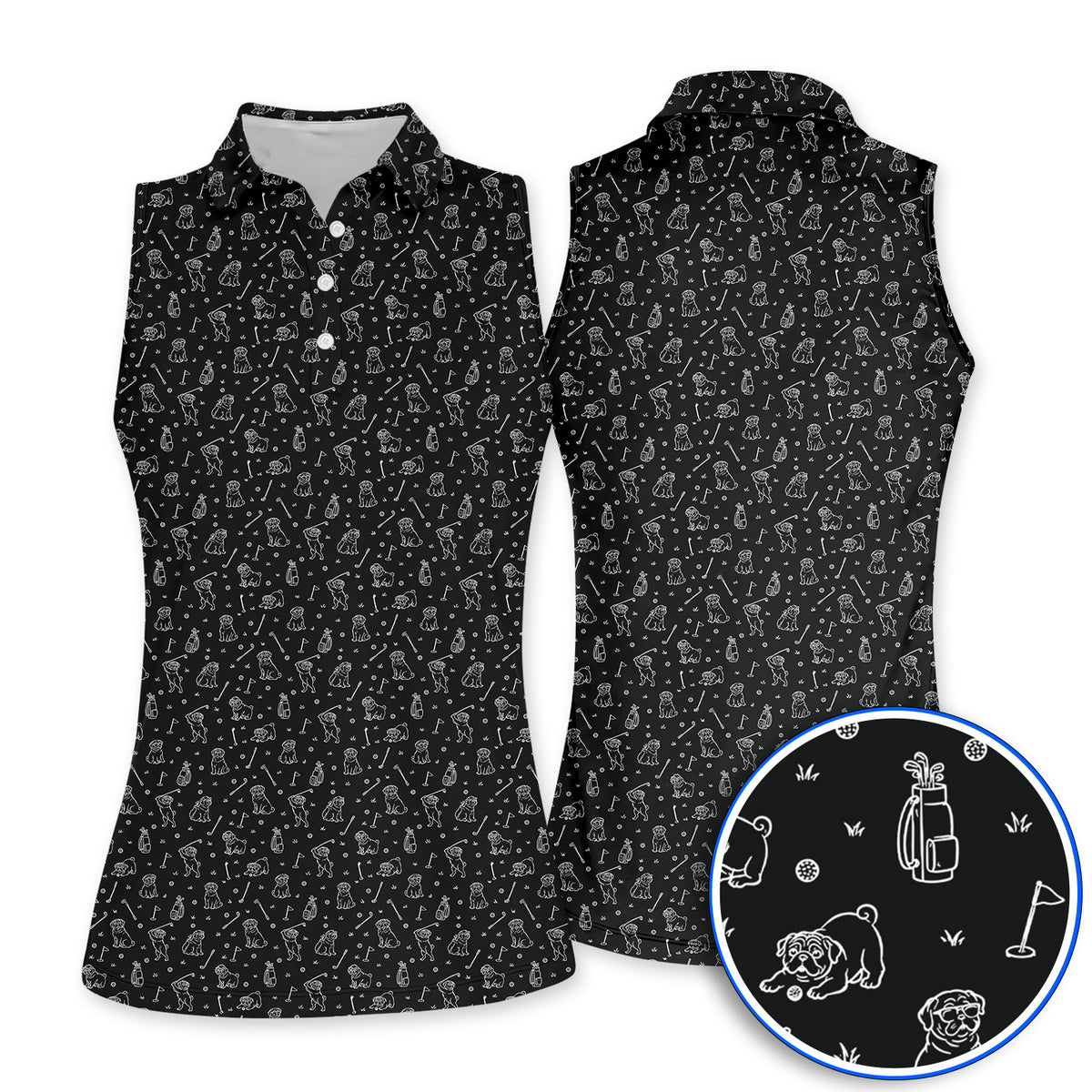 Crazy Pug Golf Shirt, Pug Pattern Golf Polos For Dog Lovers, Golf Gift For Golfers