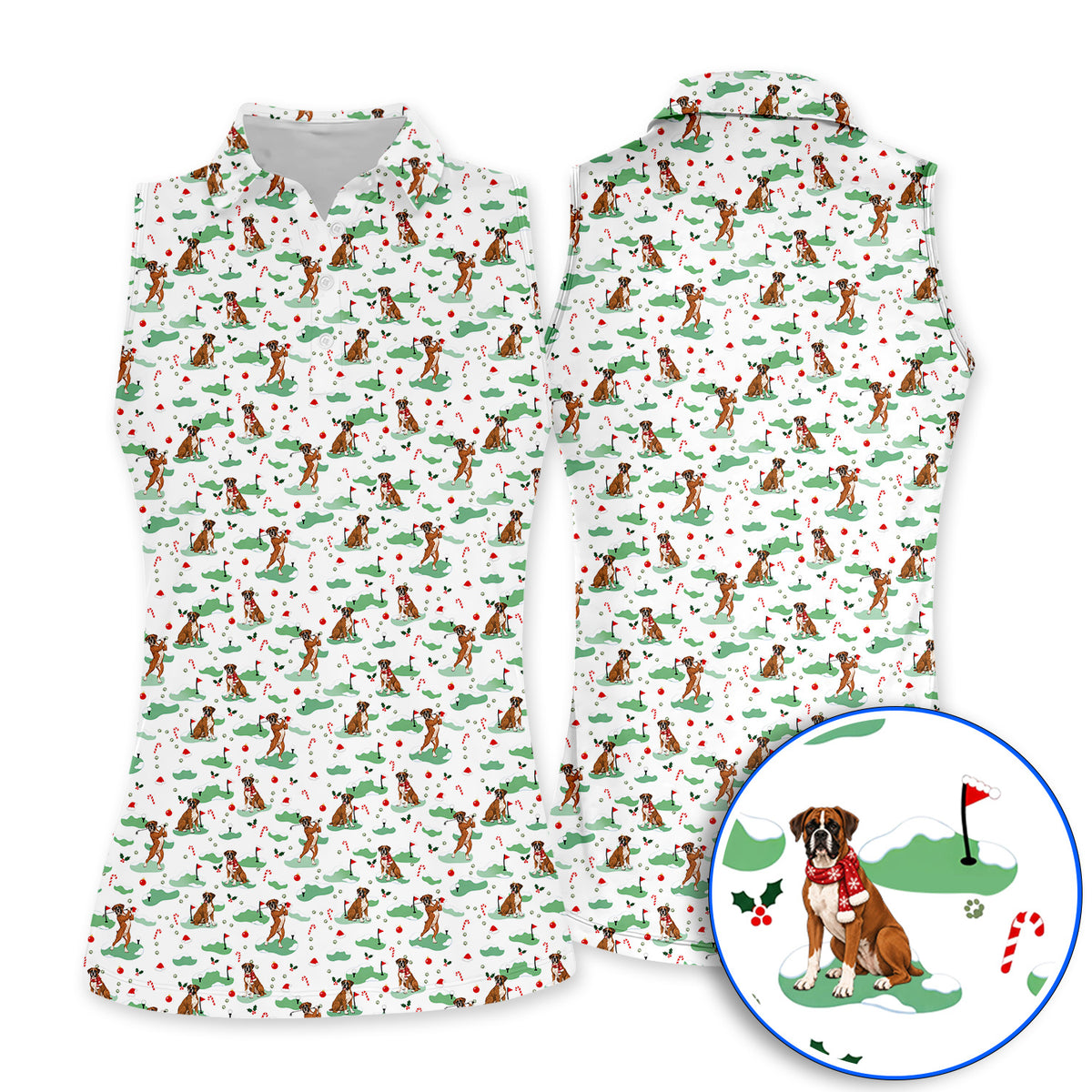 Funny Boxer Christmas Golf Shirt, Xmas Boxer Dog Pattern Golf Polos, Golf Gift For Golfer