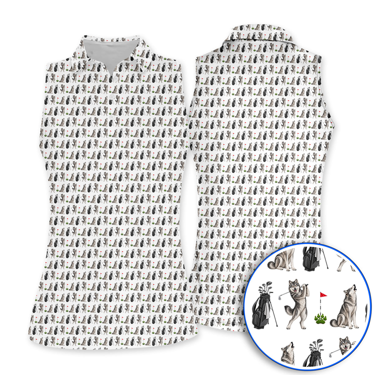 Wolf Golf Polos, Funny Wolf Golf Pattern Shirt, Wildlife Lover Golf Gift for Golfer