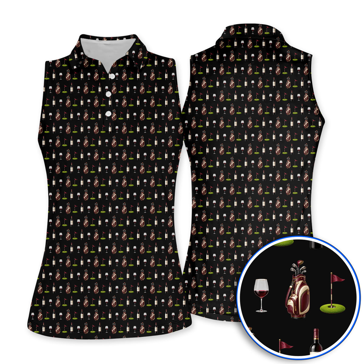 Wine & Golf Polos, Vintage Red Wine Pattern Golf Shirt , Crazy Golf Gift For Golfers