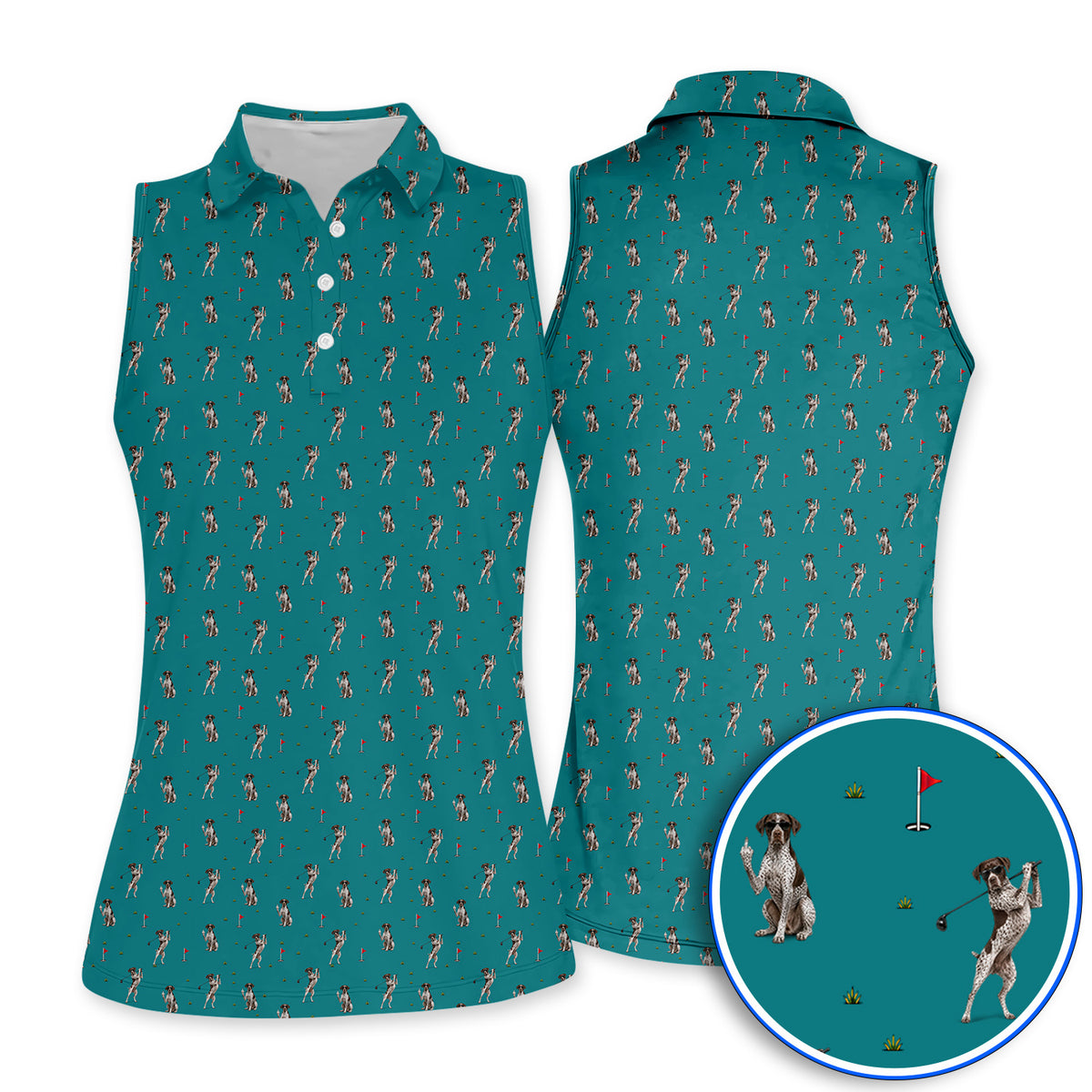 Crazy Pointer Pattern Golf Polos, German Shorthaired Pointer Golf Shirt, Golf Gift For Golfer