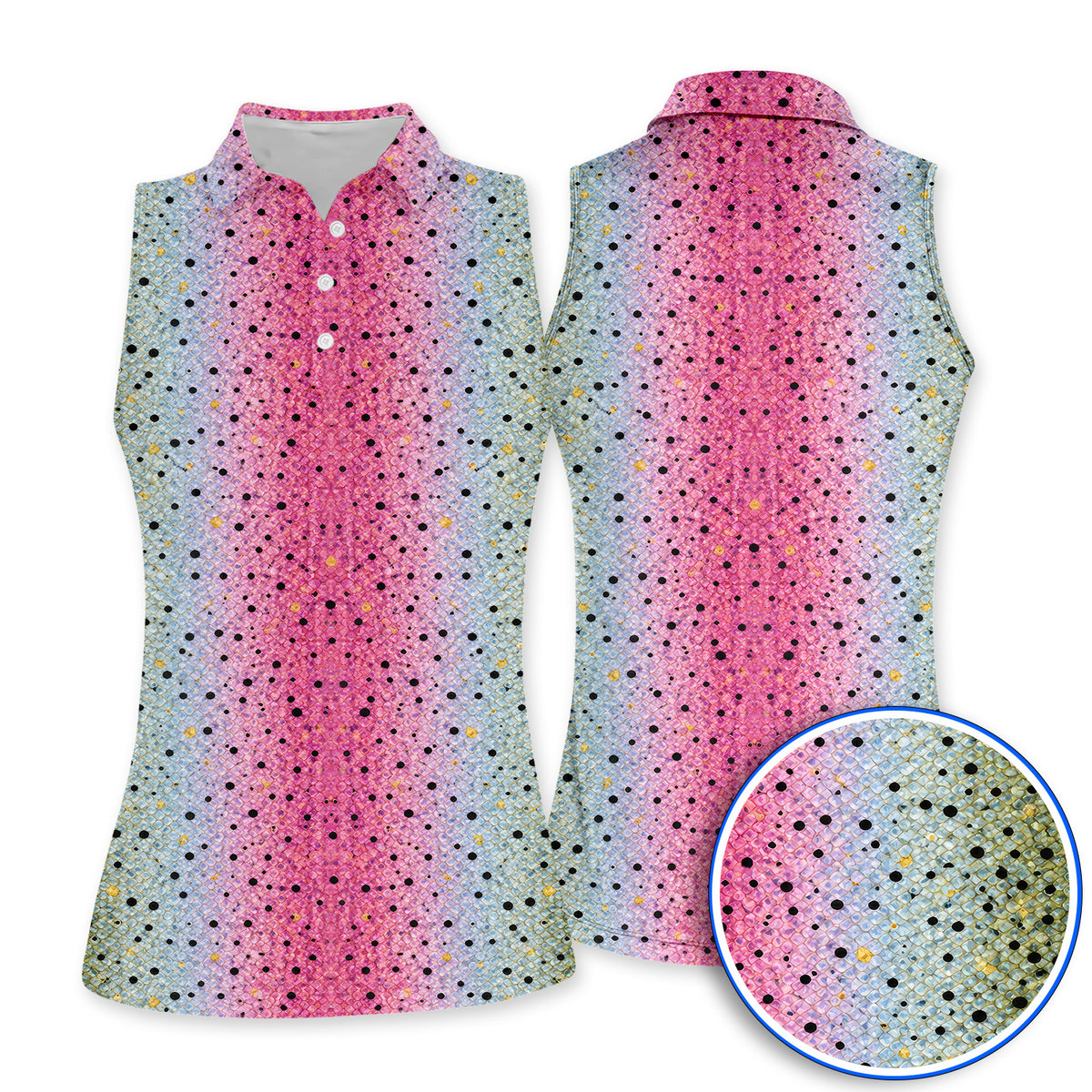 Crazy Rainbow Trout Skin Pattern Golf Polos, Pink Blue Fish Scale Golf Shirt, Golf Gift For Golfers
