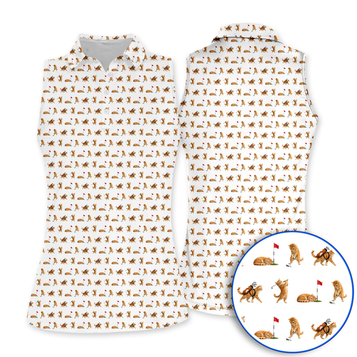 Orange Tabby Cat Golf Shirt, Funny Ginger Cat Golf Pattern Polos, Unique Golf Gift For Cat Lovers