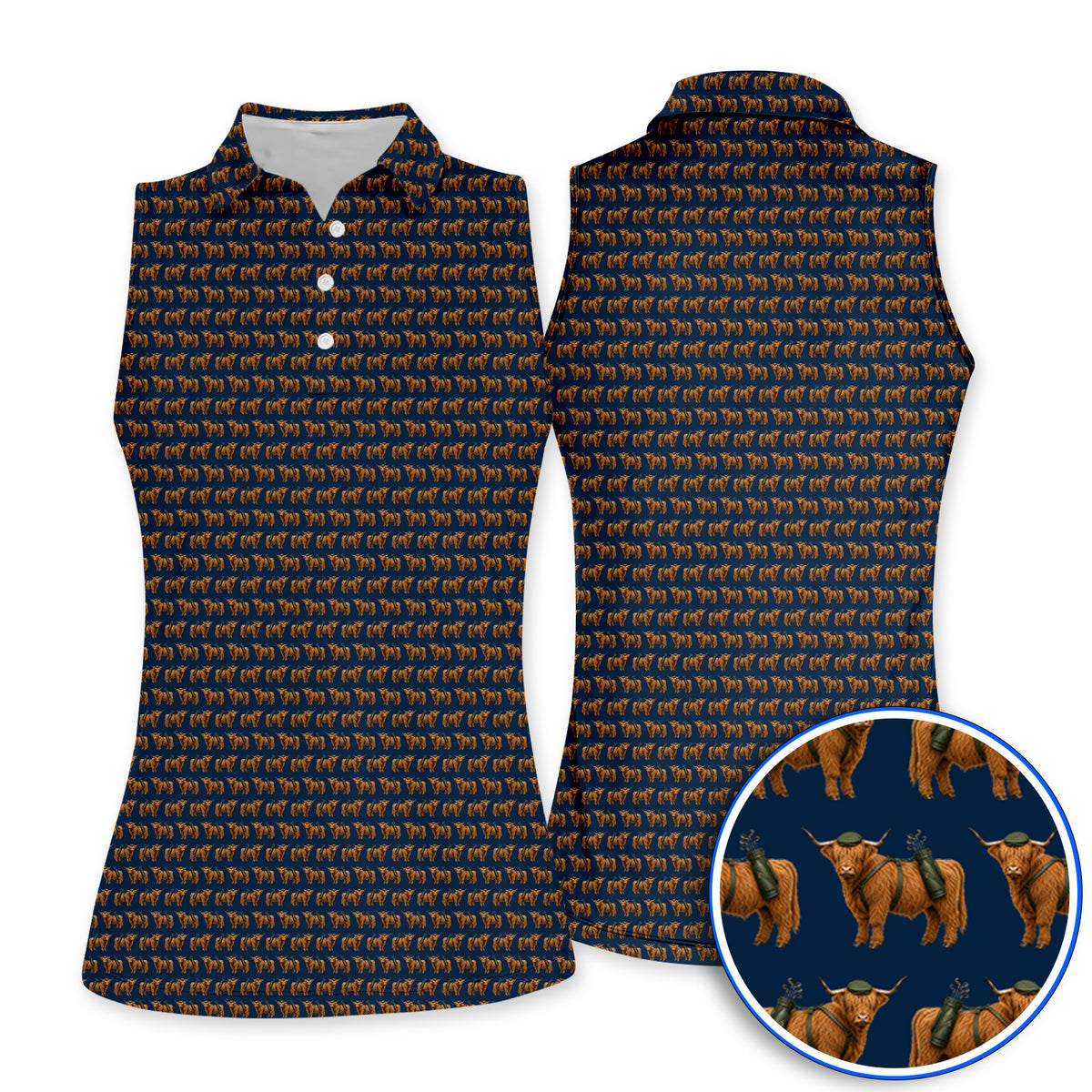 Crazy Highland Cow Caddie Polos, Highland Cow Golf Shirt, Golfer Gift For Golfers
