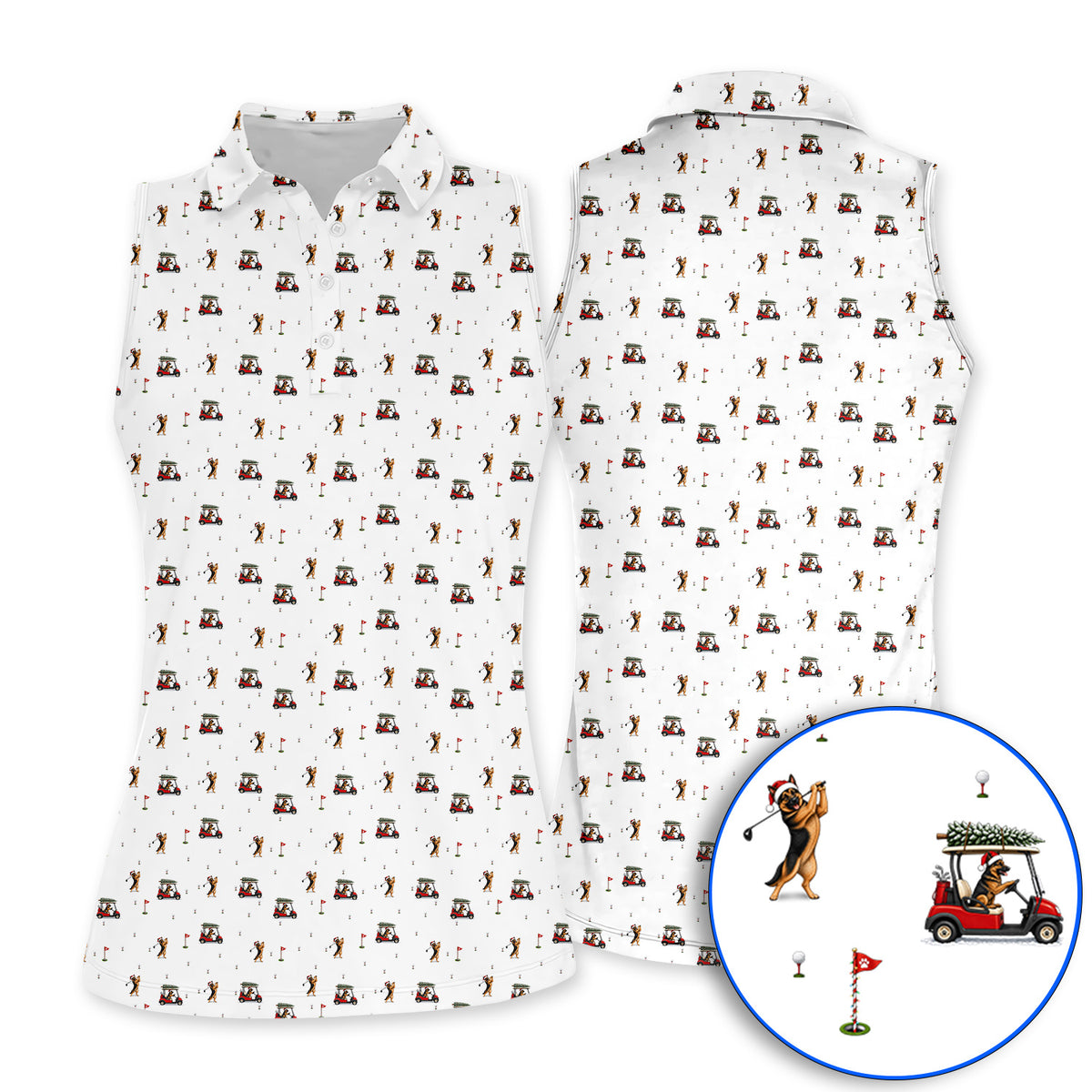 Crazy German Shepherd Christmas Pattern Golf Polos, German Shepherd Golf Cart Shirt, Holiday Golf Gift for Golfers