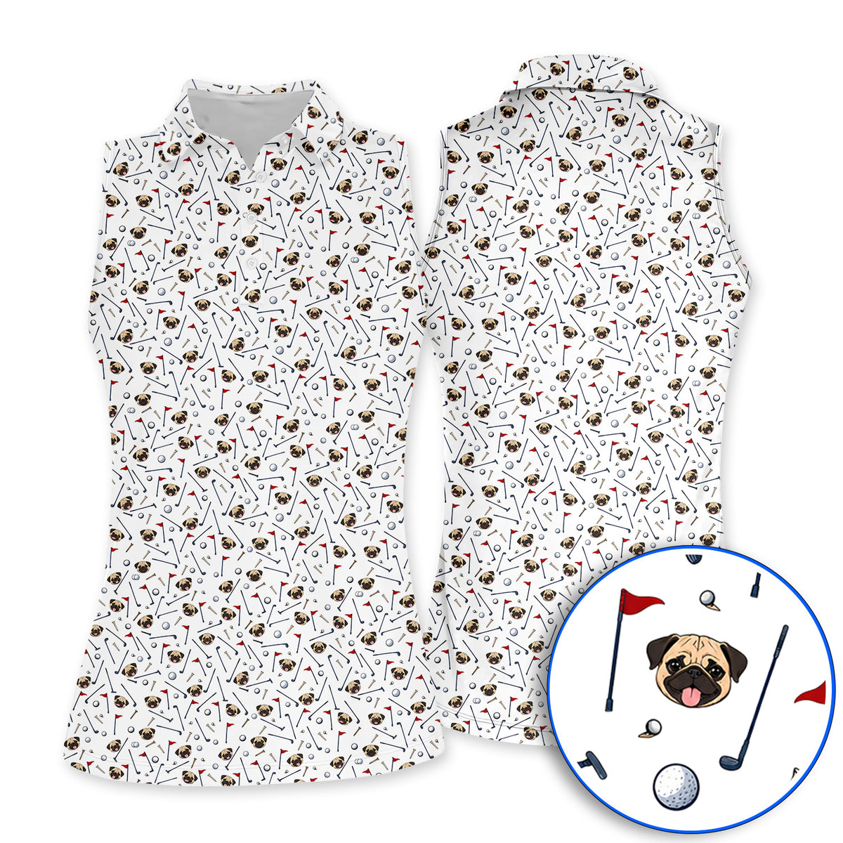 Pug Pattern Golf Polos, Pug Golf Shirt For Dog Lovers, Crazy Golf Gift For Golfers