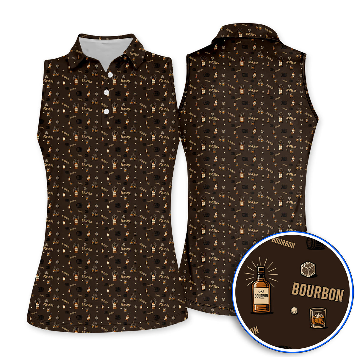 Bourbon Barrel Golf Polos, Whiskey Bottle & Rocks Pattern Shirt, Vintage Drinking Golf Shirt for Golfer
