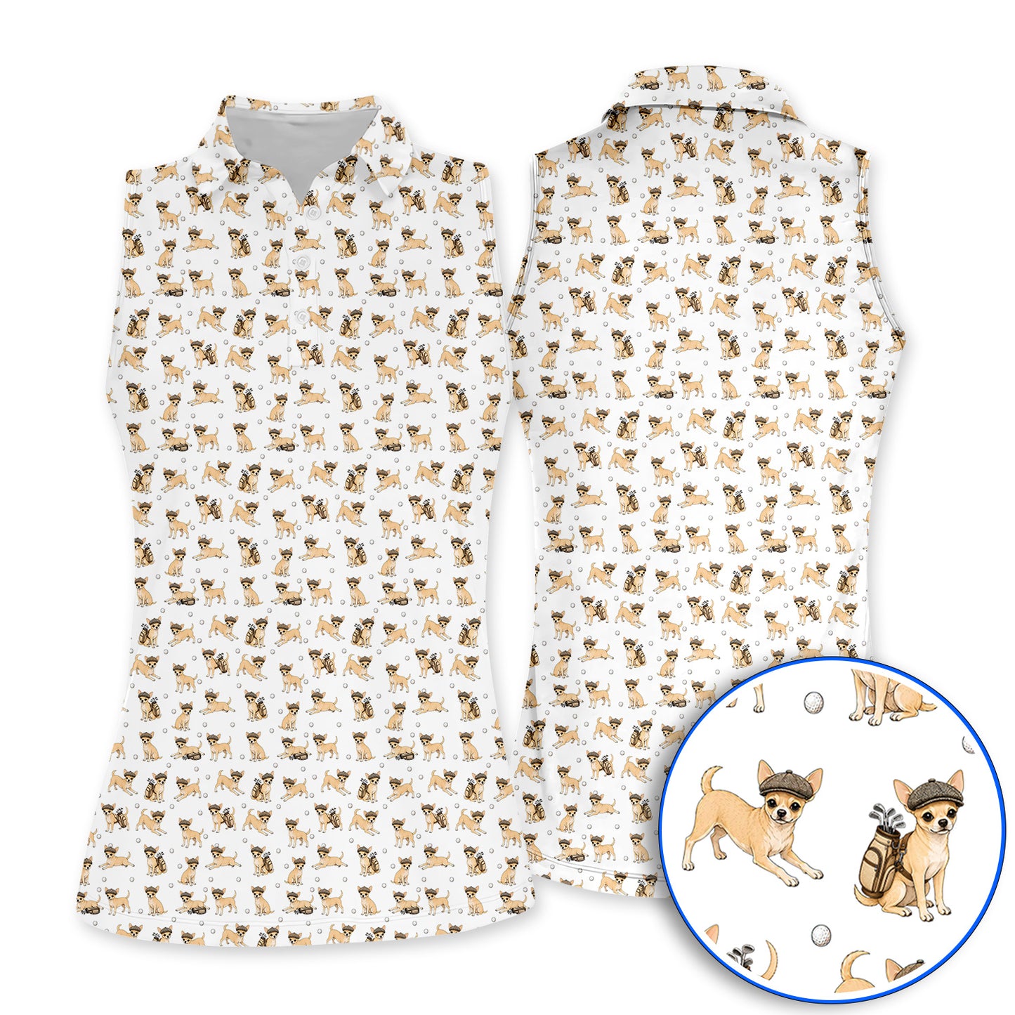 Funny Chihuahua Golf Polos, Cute Chihuahua Pattern Golf Shirt for Dog Lovers, Golf Gift For Golfer