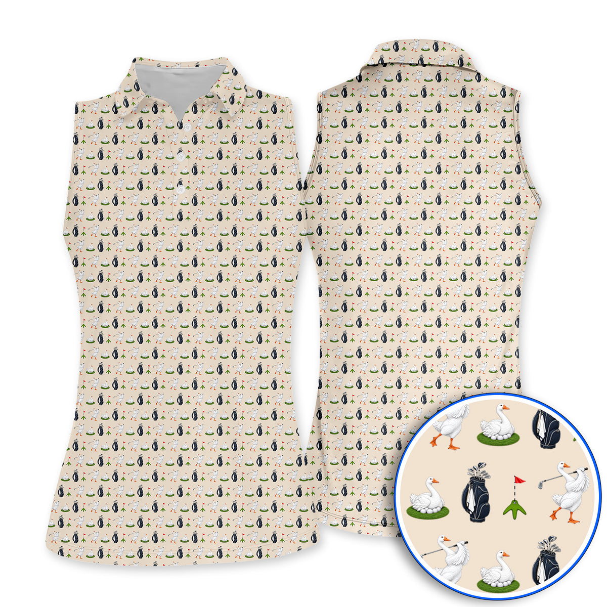 Funny Goose Golf Polos, Teal Goose & Golf Pattern Shirt, Golf Apparel Gift For Golfer