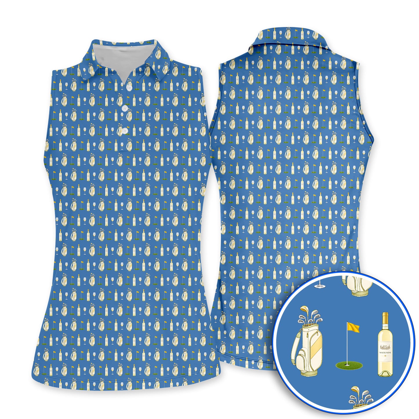 White Wine Pattern Golf Polos, Elegant Winery Golf Shirt, Wine Golf Gift For Golfer