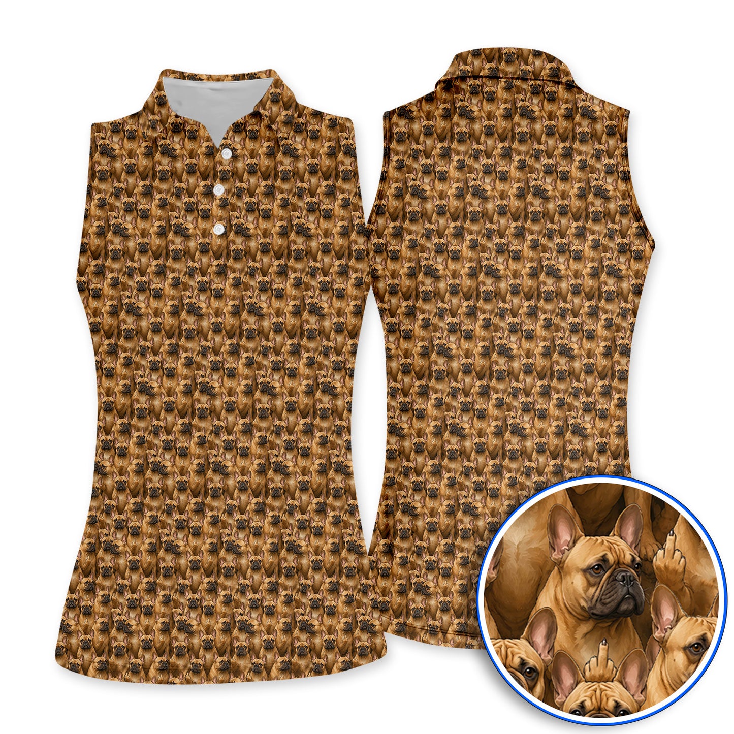 Funny French Bulldog Golf Shirt, Frenchie Pattern Golf Polos, Dog Dad Golf Gift