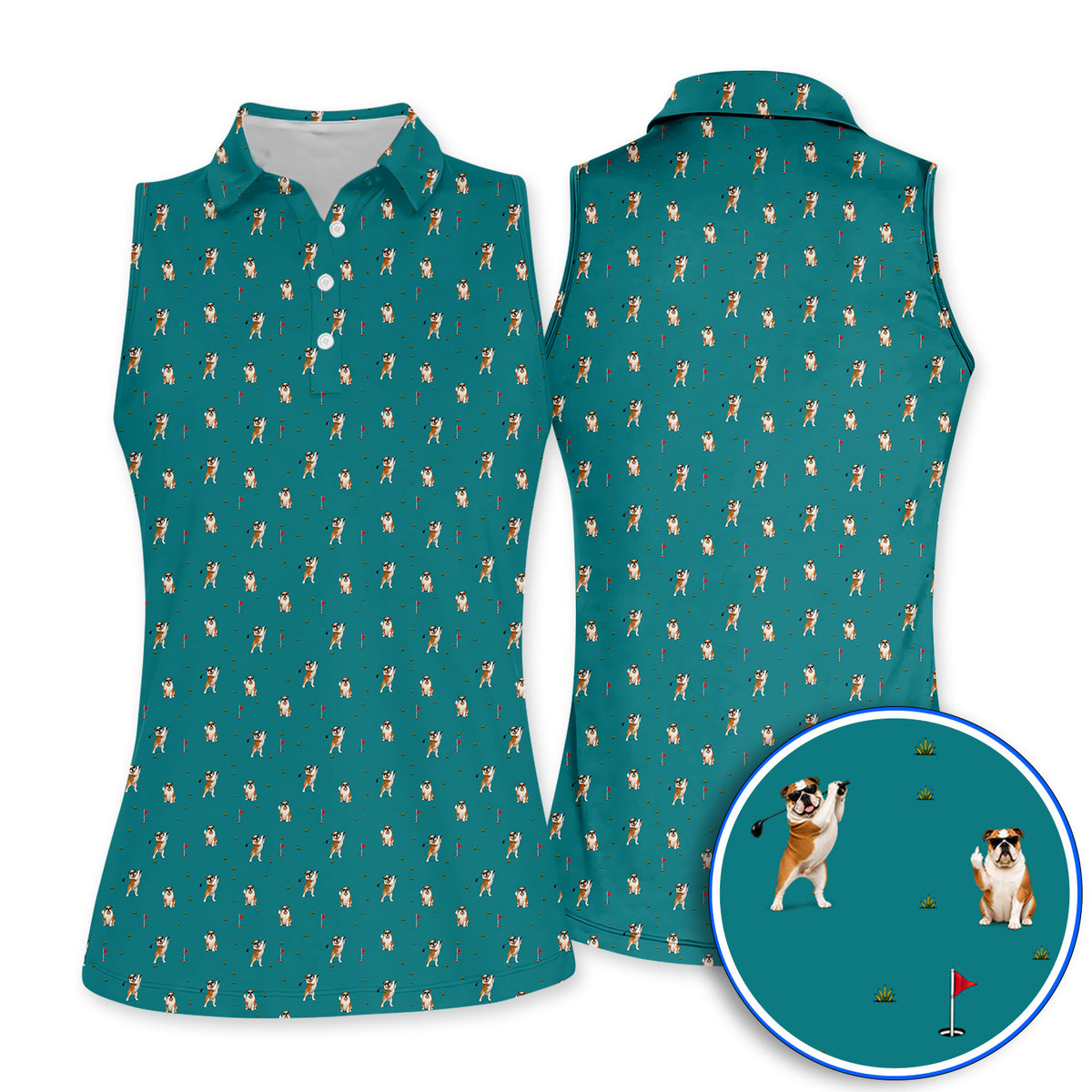 Crazy Bulldog Pattern Golf Shirt For Golfer, English Bulldog Golf Polos, Dog Golf Gift