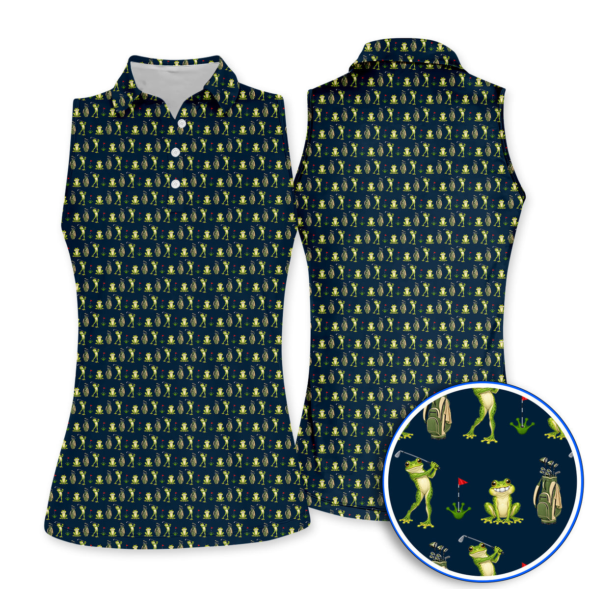 Frog Golf Shirt, Cute Frog Golf Pattern Polos, Crazy Golf Gift For Golfers