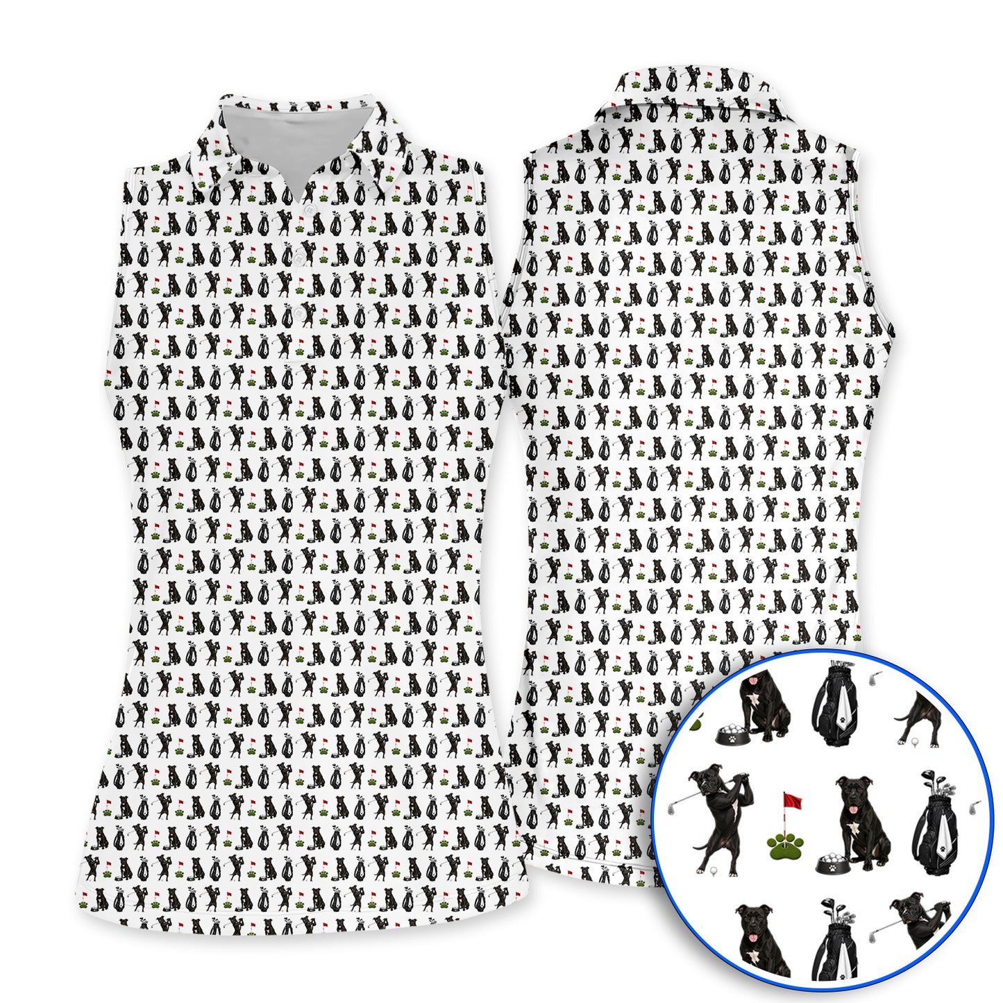 Funny Pit Bull Golf Pattern Polos, Black Pit Bull Golf Shirt for Golfer, Golf Gift For Dog Lovers