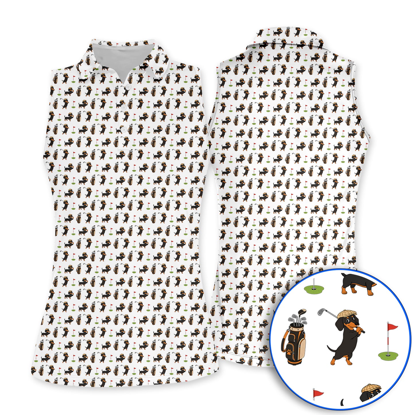 Dachshund Golf Polos, Funny Wiener Dog Pattern Golf Shirt, Doxie Lover Golf Gift