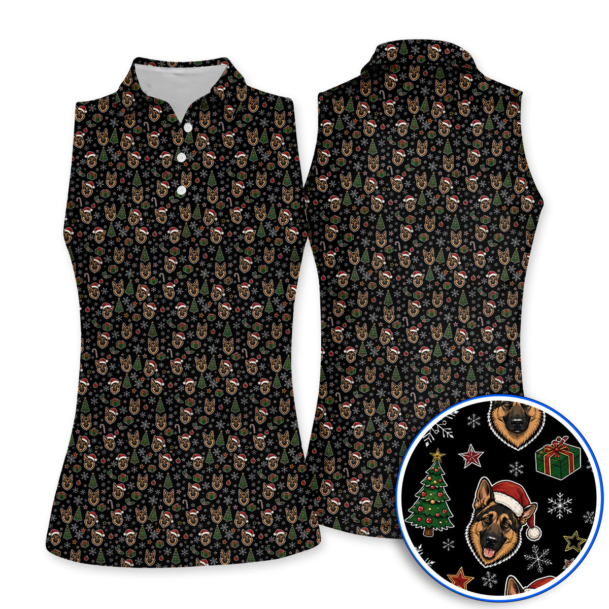 Funny German Shepherd Christmas Golf Shirt, German Shepherd Pattern Golf Polos, Xmas Golf Gift For Golfer