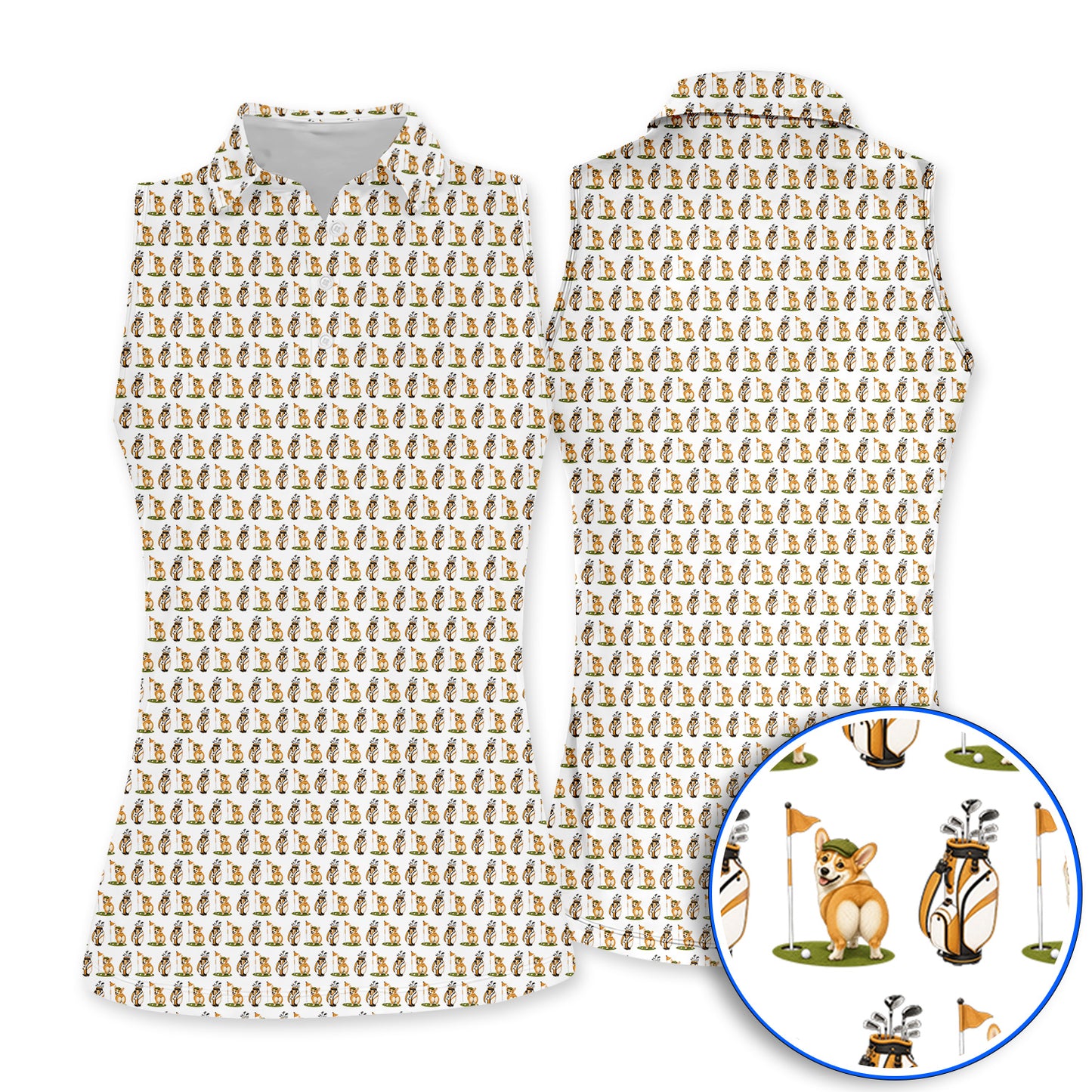 Funny Corgi Golf Polos, Corgi Pattern Golf Shirt, Golf Gift For Golfer