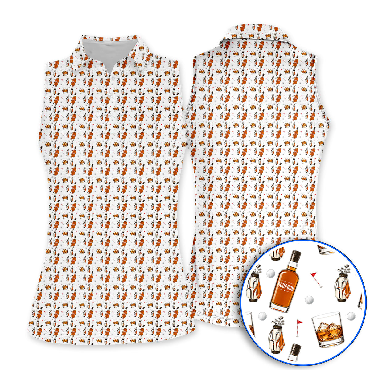 Bourbon Whiskey Golf Polos, Golf & Bourbon Pattern Shirt, Unique Gift For Whiskey Loving Golfers