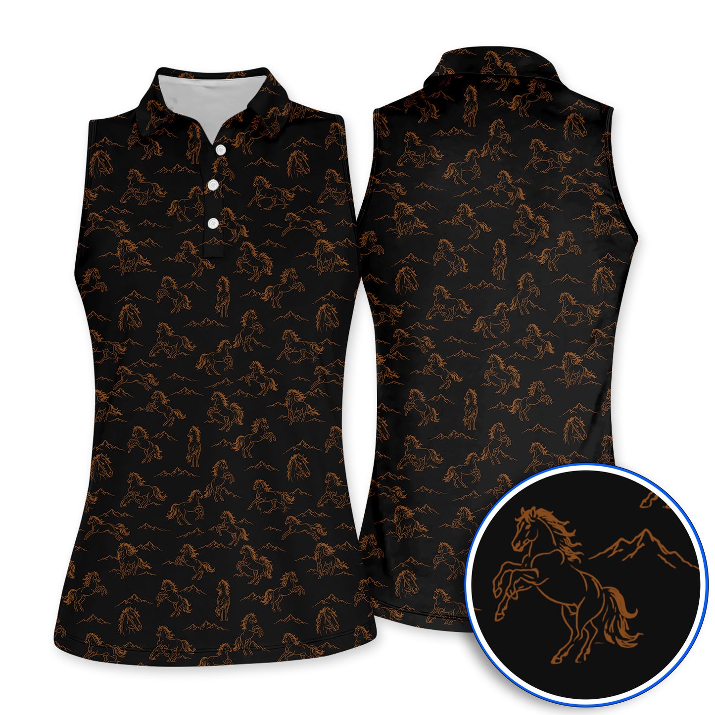 Crazy Horse Golf Pattern Shirt, American Quarter Horse Golf Polos, Western Horse Gift for Golfers