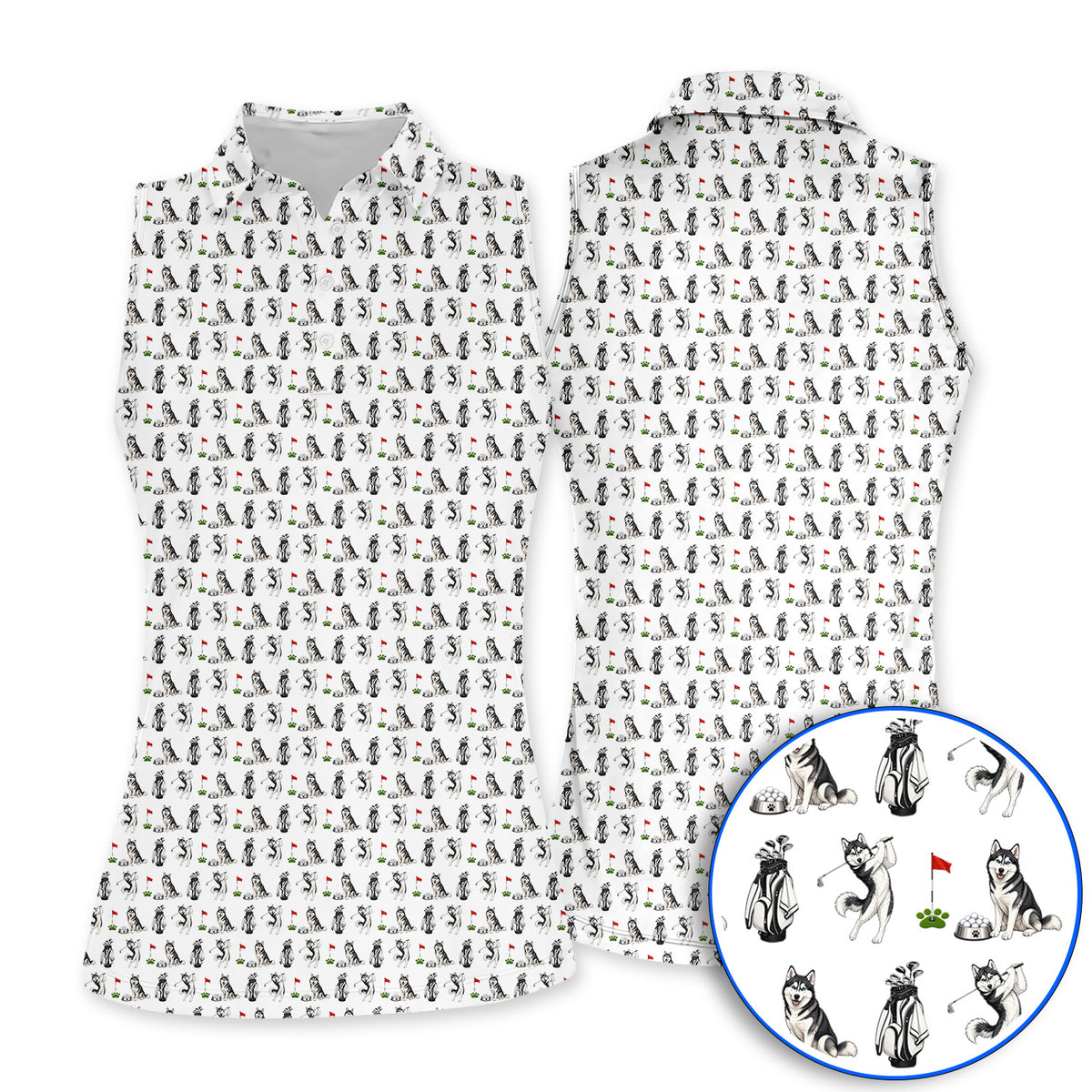 Funny Husky Golf Polos, Husky Sibir Pattern Golf Shirt For Dog Lover, Golf Gift For Golfer