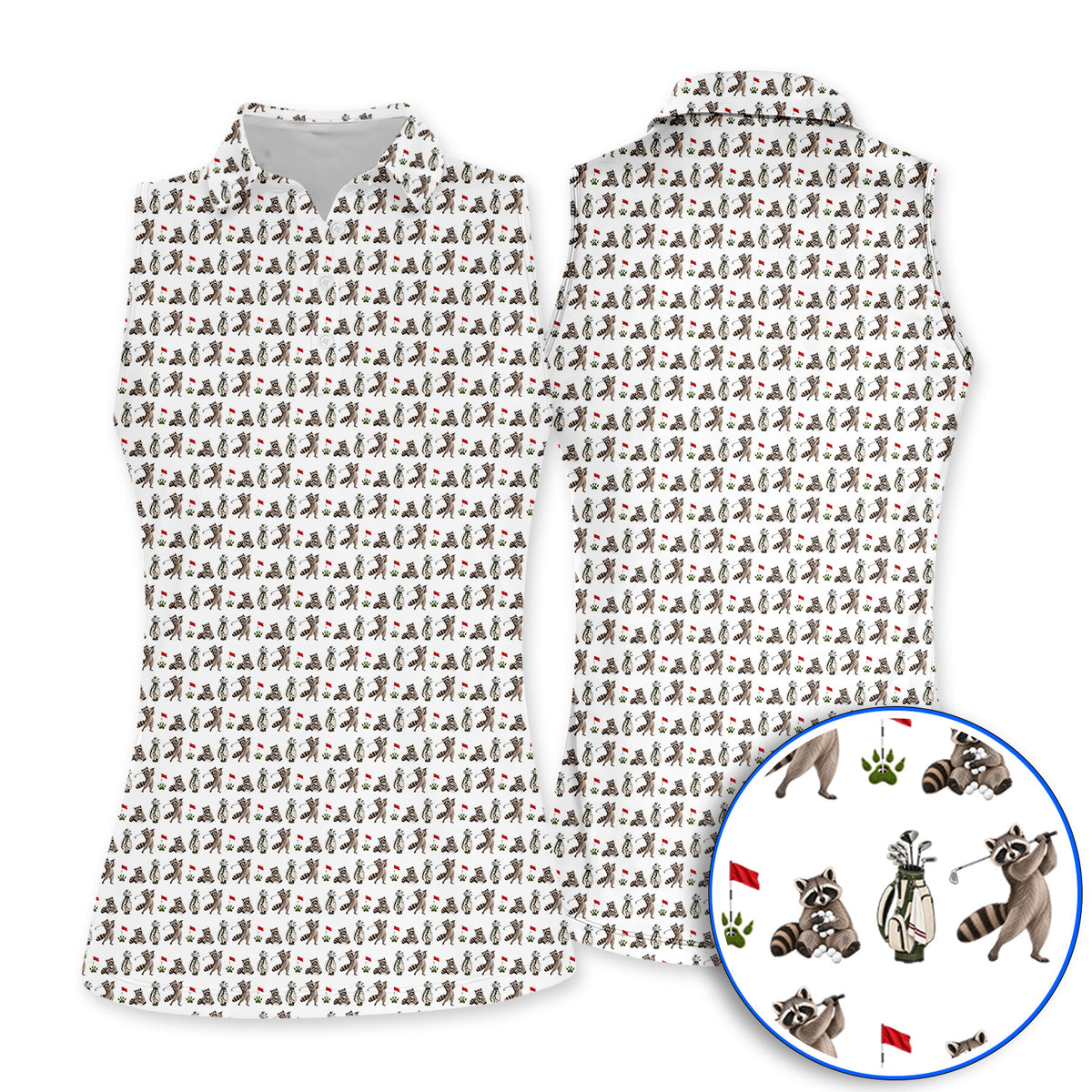 Raccoon Golf Pattern Polos, Funny Raccoon Golf Shirt, Woodland Golf Gift For Golfers