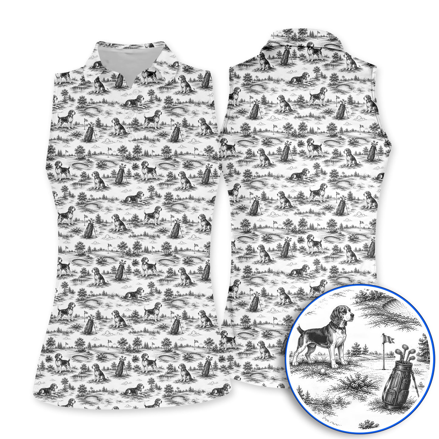 Beagle Toile De Jouy Golf Shirt, Vintage Dog Pattern Golf Polos, Beagle Lover Golf Gift