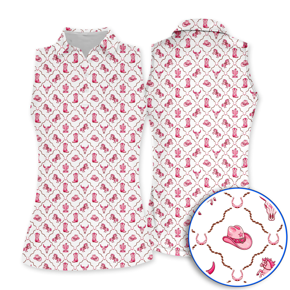 Pink Cowgirl Golf Shirt, Western Rodeo Pattern Golf Polos, Funny Golf Gift For Golfers