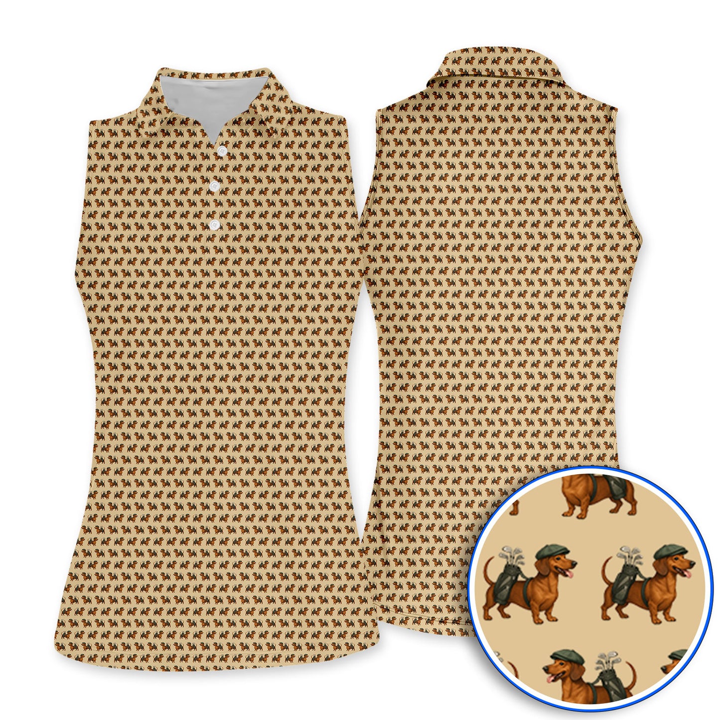 Funny Dachshund Pattern Golf Polos, Crazy Wiener Dog Golf Shirt For Men, Golf Shirt For Golfer