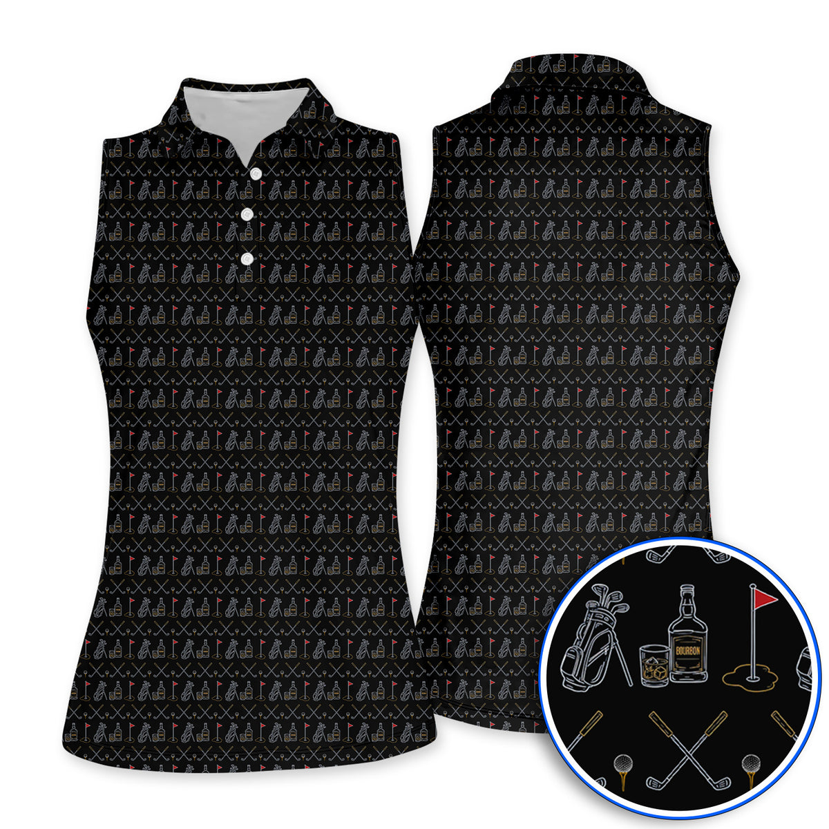Bourbon Golf Shirt, Whiskey & Golf Club Pattern Polos, Classic Gift For Bourbon Loving Golfers