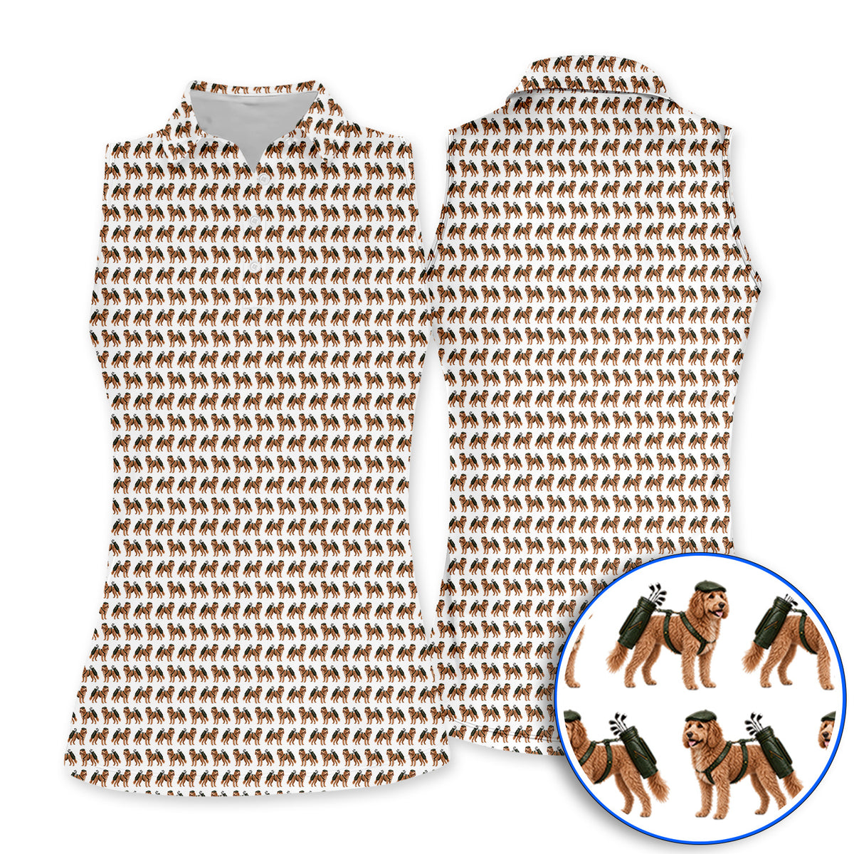 Goldendoodle Golf Polos, Funny Golfing Doodle Dog Pattern Golf Shirt, Golf Gift For Golfers