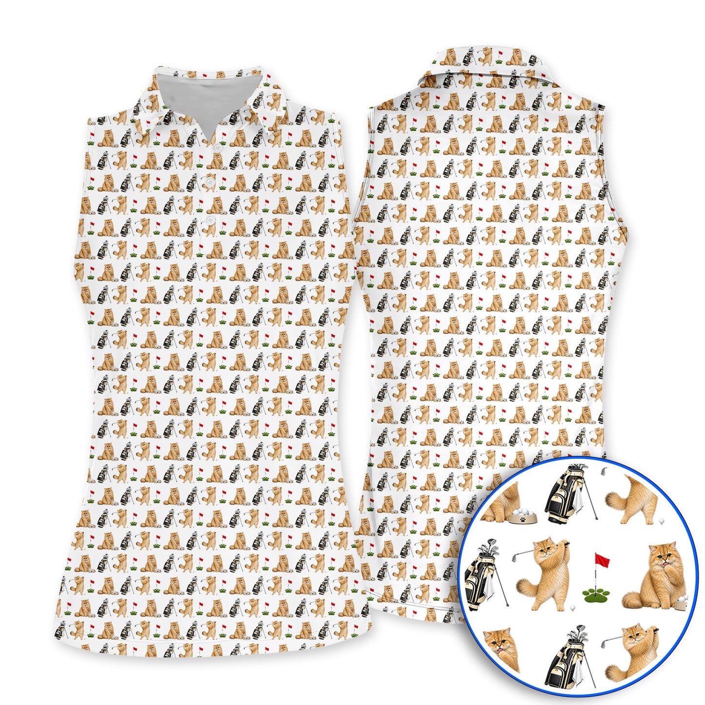 Golden British Longhair Golf Polos, Cute Golden British Longhair Pattern Golf Shirt, Golf Gift for Cat Lovers