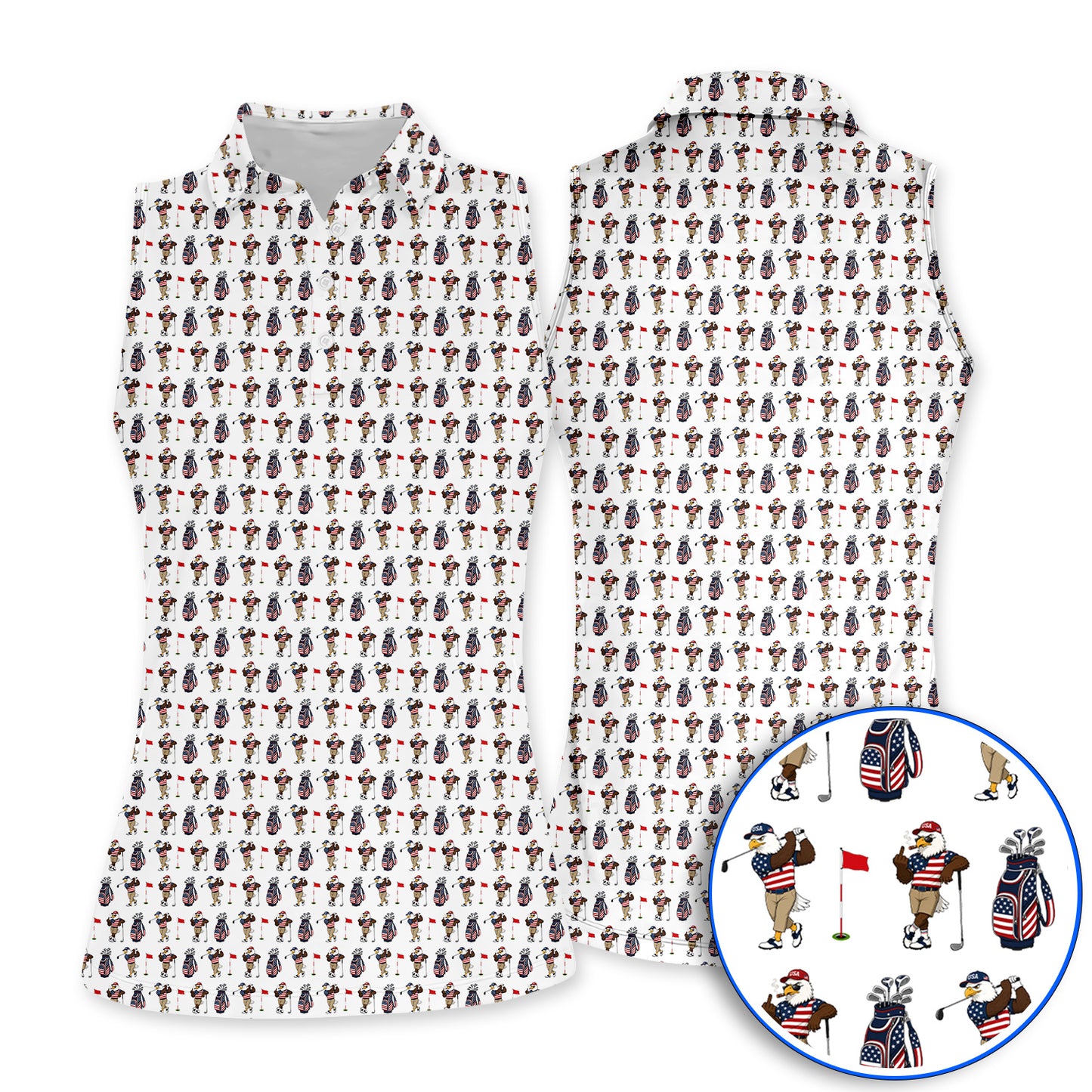 USA Patriotic Eagle Golf Shirt, American Flag Eagle Golf Pattern Polos, 4th of July Golf Gift for Golfer
