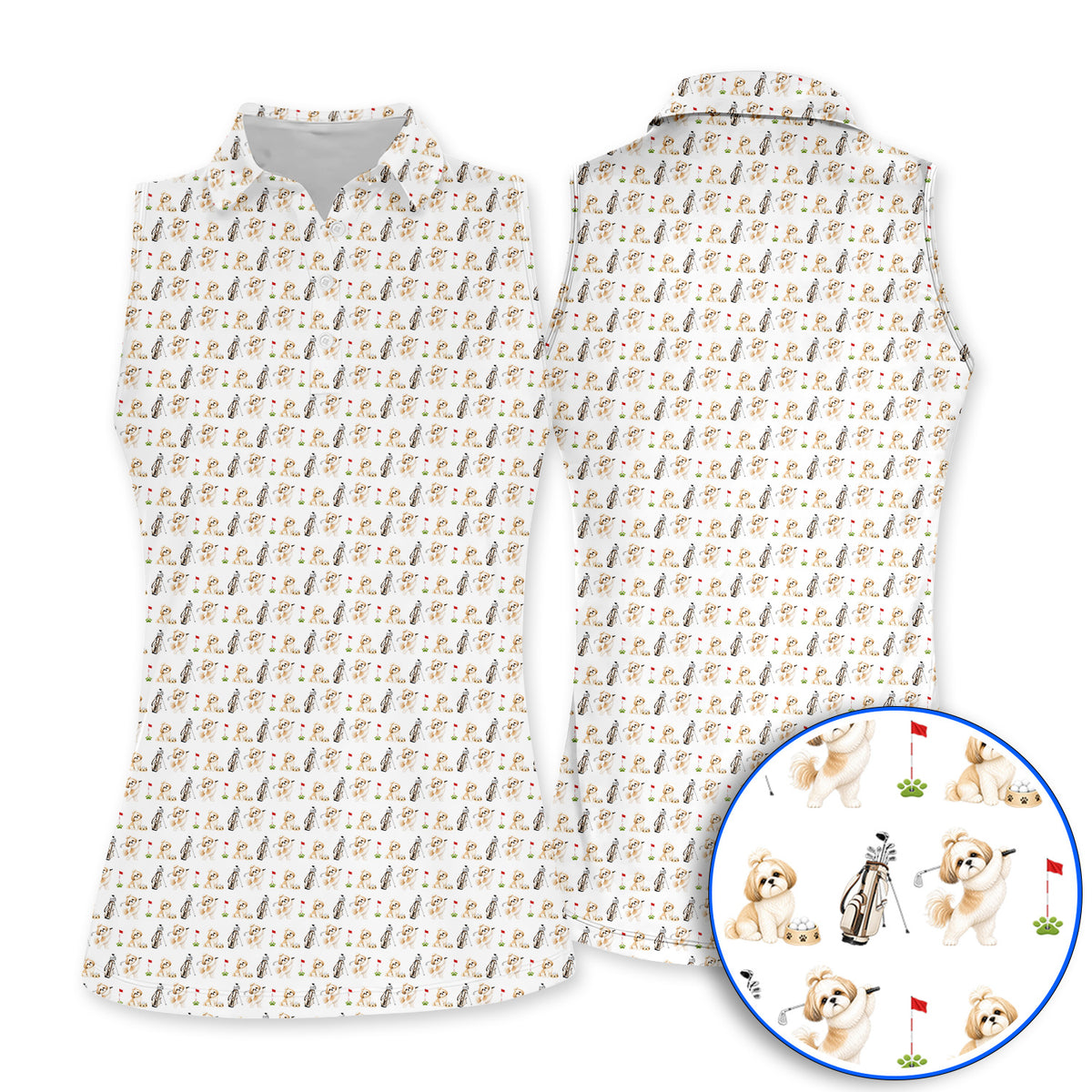 Crazy Shih Tzu Golf Shirt, Cute Shih Tzu Pattern Golf Polos, Golf Gift For Golfer