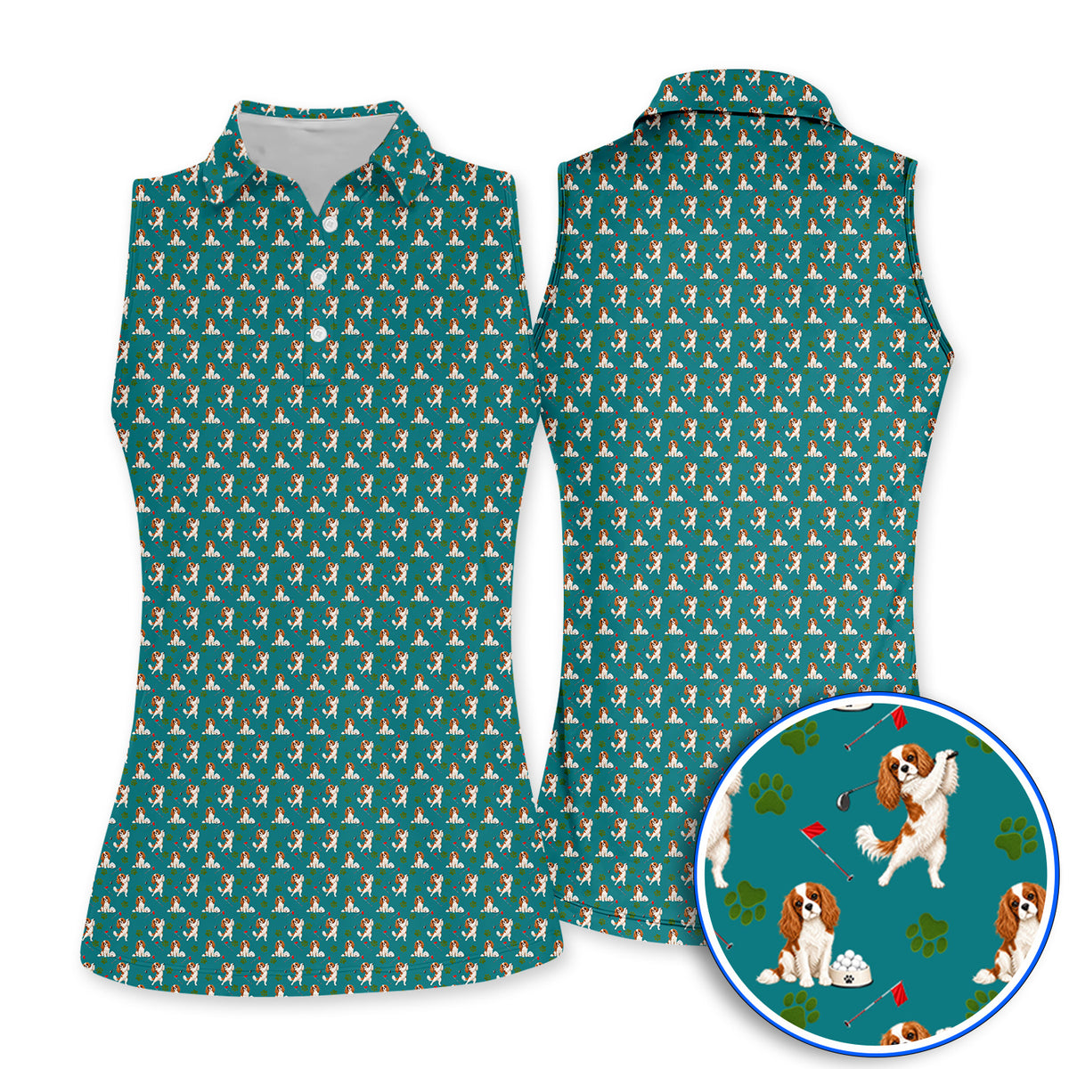 Crazy Cavalier King Charles Spaniel Golf Polos, Funny Cavalier Golf Shirt, Golf Gift For Golfer