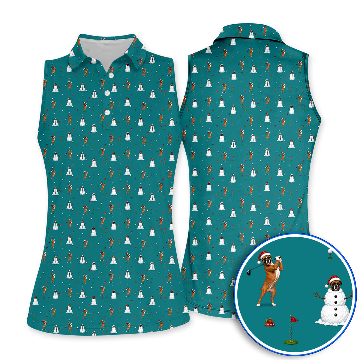 Boxer Christmas Golf Shirt, Funny Boxer Pattern Golf Polos, Holiday Golf Gift for Dog Lovers