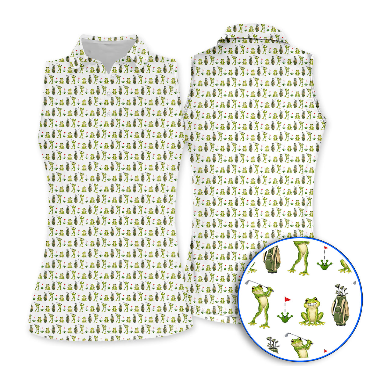 Frog Golf Shirt, Cute Frog Golf Pattern Polos, Crazy Golf Gift For Golfers