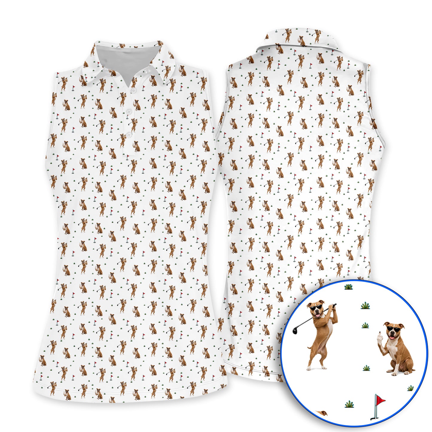 Pit Bull Golf Polos, Funny Pit Bull Pattern Golf Shirt for Dog Lovers, Golf Gift for Golfer