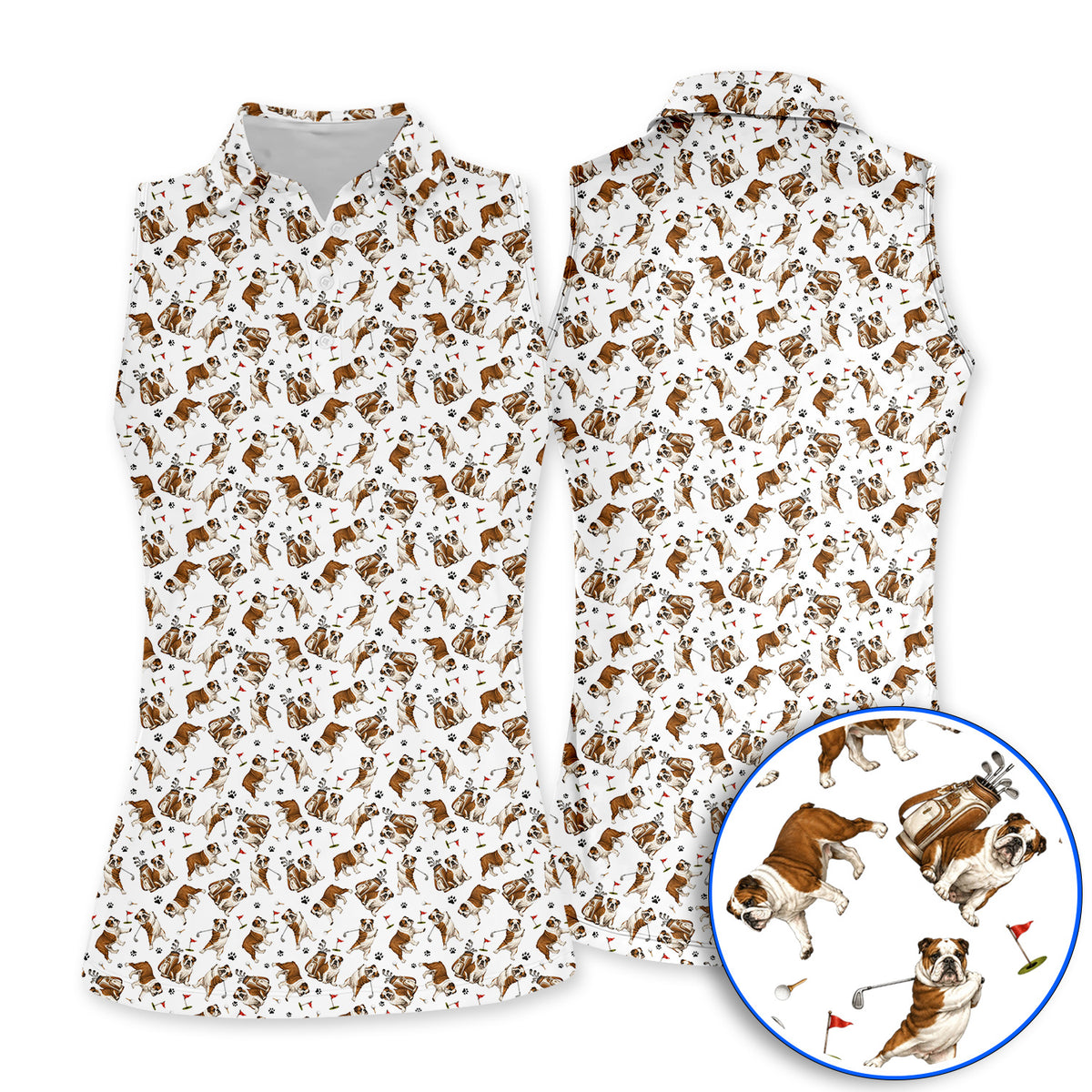Funny Bulldog Pattern Golf Shirt For Golfer, English Bulldog Golf Polos, Dog Golf Gift