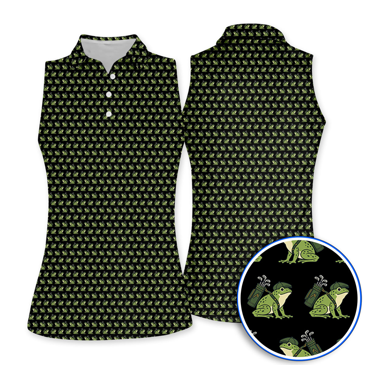 Funny Frog Golf Polos, Cute Frog Pattern Golf Shirt, Unique Golf Shirt For Golfer