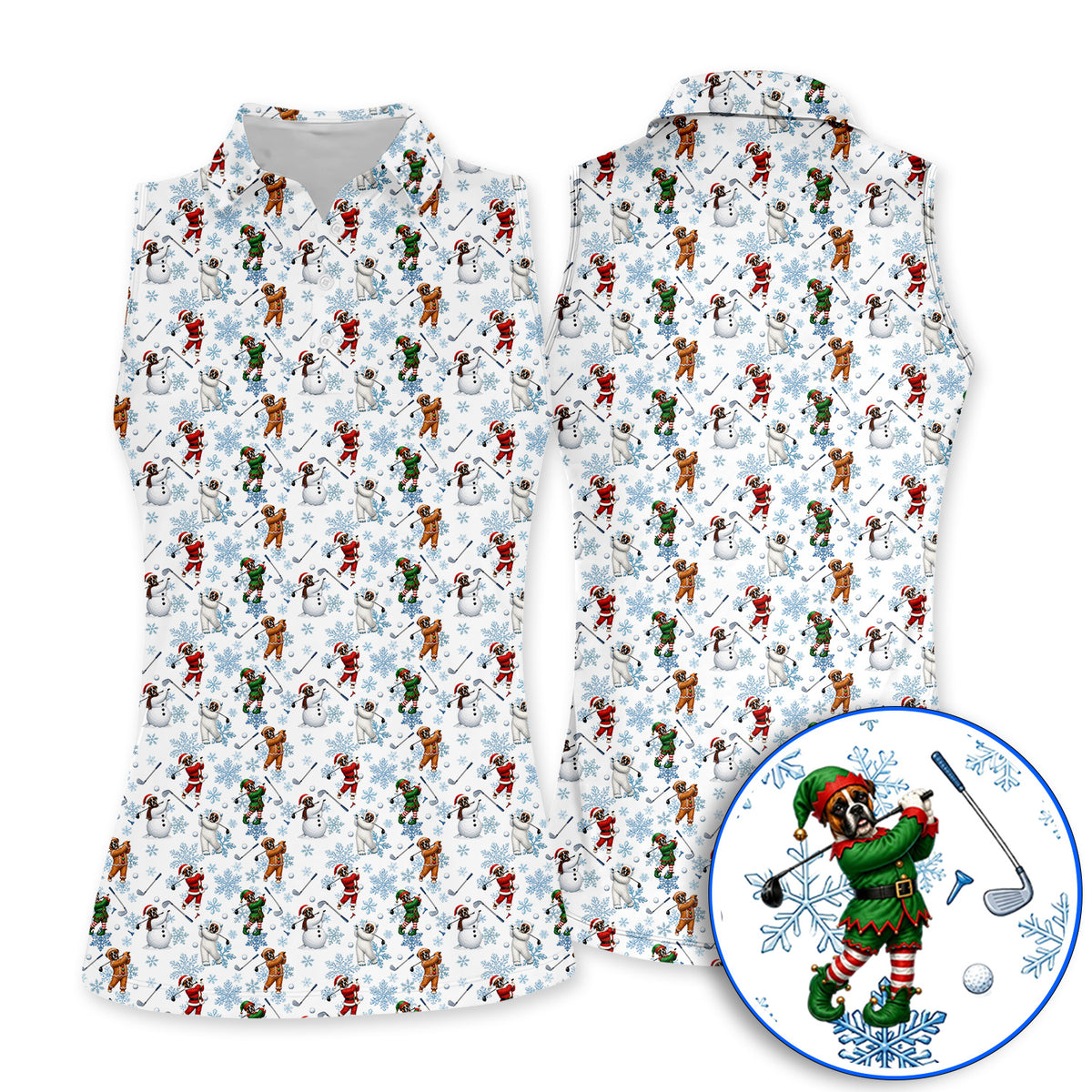 Boxer Christmas Pattern Golf Polos, Funny Holiday Boxer Golfer Shirt, Christmas Golf Gift for Dog Lovers