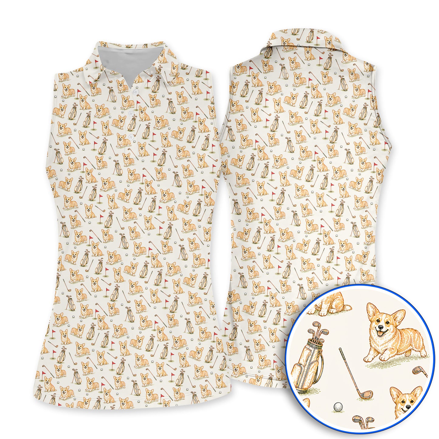 Funny Corgi Golf Shirt For Golfer, Corgi Pattern Golf Polos, Dog Lover Golf Gift
