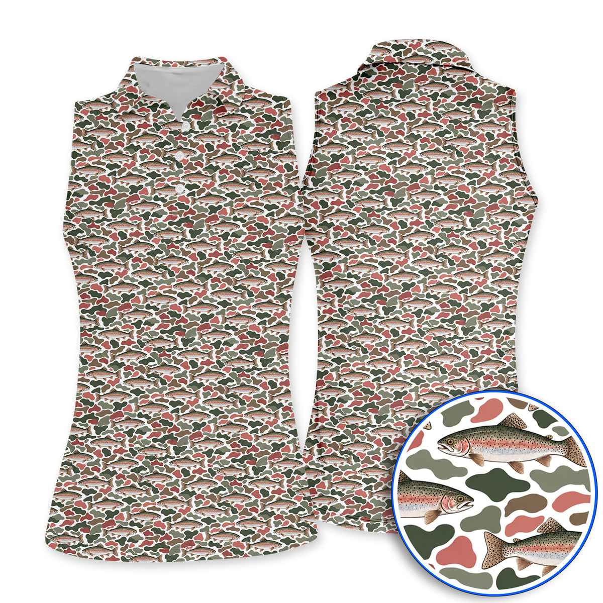 Rainbow Trout Camo Golf Shirt, Trout Fishing Camouflage Pattern Golf Polos, Crazy Golf Gift For Golfer