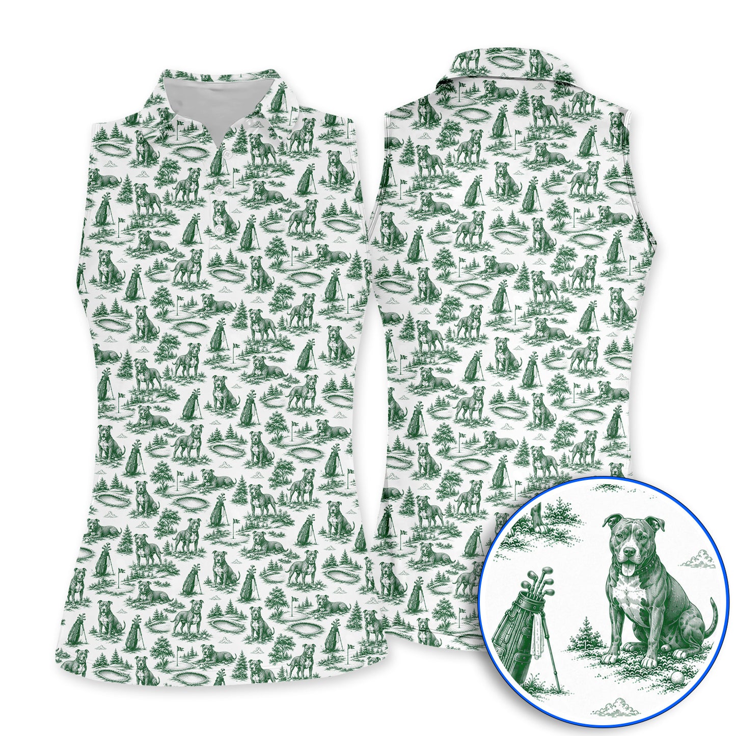 Crazy Pit Bull Golf Polos For Golfer, Toile de Jouy Pit Bull Pattern Golf Shirt, Dog Lover Golf Gift