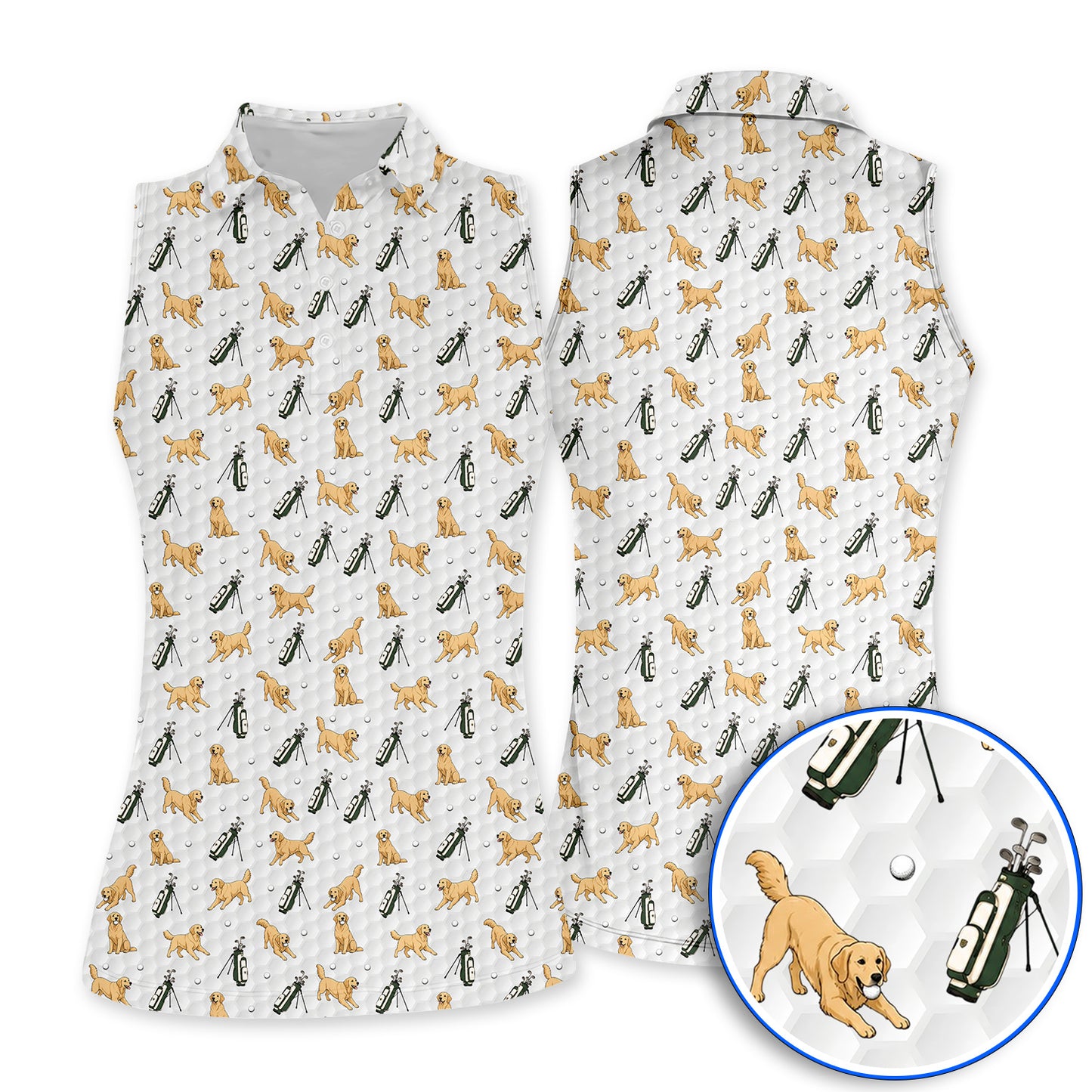 Funny Golden Retriever Pattern Golf Shỉt, Golden Retriever Golf Shirt For Golfer, Dad Golf Gift