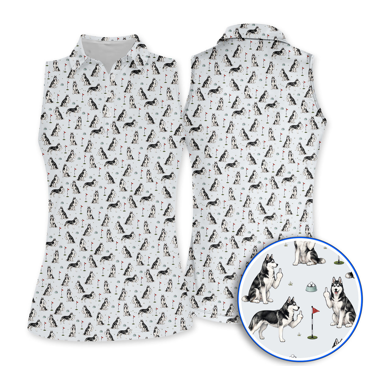 Crazy Husky Golf Polos, Husky Sibir Pattern Golf Shirt For Dog Lover, Golf Gift For Golfer