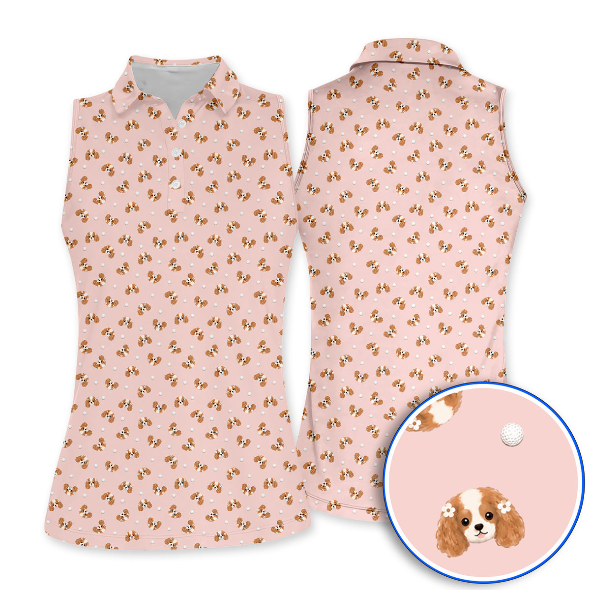 Cavalier King Charles Spaniel Golf Shirt, Funny Cute Cavalier Pattern Golf Polos, Golf Gift For Golfer