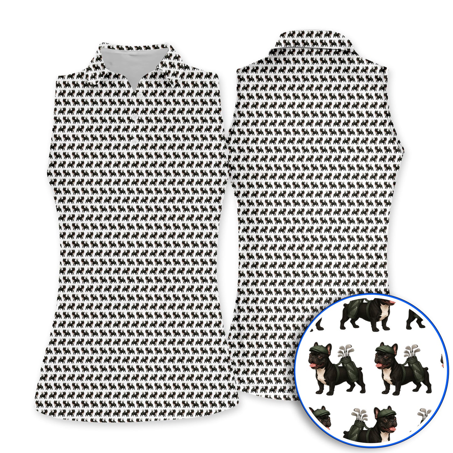 Black French Bulldog Golf Polos, Frenchie Pattern Golf Shirt, Funny Dog Dad Gift